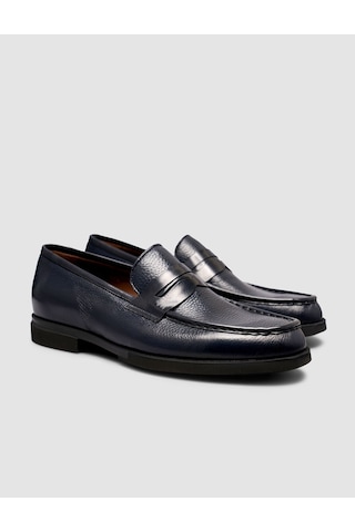 Cabani Premium Hakiki Deri Laci Erkek Loafer Ayakkabı Lacivert