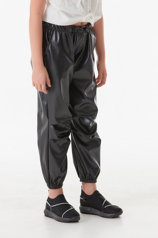 Fullamoda Suni Deri Beli Lastikli Jogger Kız Çocuk Pantolon- Siyah 24MCCK7336204244-Siyah