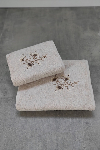 2'li Nakışlı Bambu Banyo Havlu Seti-tivoli Lisette Cappuccino