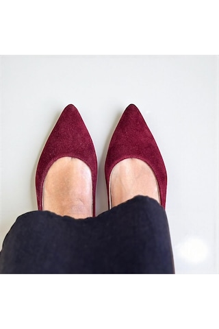 Ne&ve Shoes Bordo Süet Hakiki Deri Sivri Burun Şık Ve Rahat Günlük Babet