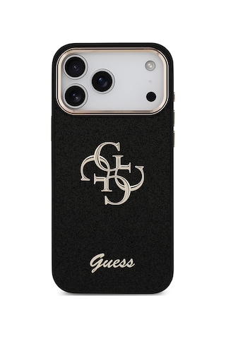 Apple Uyumlu iPhone 17 Pro Max Kılıf Guess Lisanslı 4g Büyük Metal Logolu Glitter Kapak Siyah Siyah