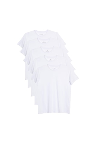 Tudors Unisex 5'li Paket Beyaz Slim Fit Dar Kesim %100 Pamuk Bisiklet Yaka Tişört-32694 Beyaz