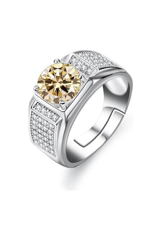 Sarı Bague Ringen Gerçek Mozanit Yüzük Erkekler Için Gümüş 2 Karat Yuvarlak Parlak Elmas Nişan Yüzüğü Erkek Düğün Takı