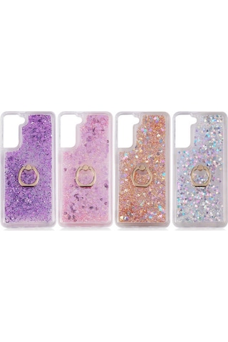 Teknomoda Samsung Uyumlu Galaxy S21 Fe Kilif Sulu Simli Yüzüklü Standli Silikon 531864805