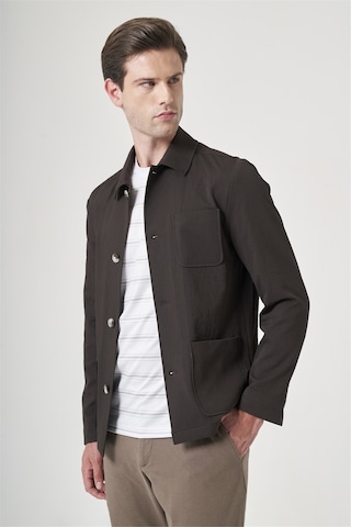 İmza Kahverengi Berberi Yaka Çizgili Desen Gofreli Slim Fit Casual Mont 1007260153