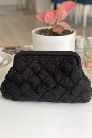 El Yapımı Siyah Diamond Yün Örgü El Çantası Siyah