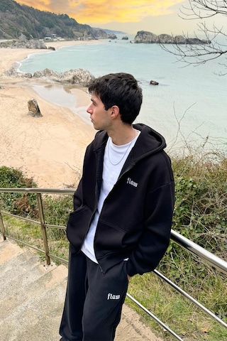 Flaw Nakışlı Zip Hoodie Siyah Siyah