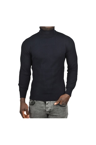 Deepsea Erkek Lacivert Desenli Dar Kesim Tam Balıkçı Yaka Triko Boğazlı Kazak 2505510 Lacivert