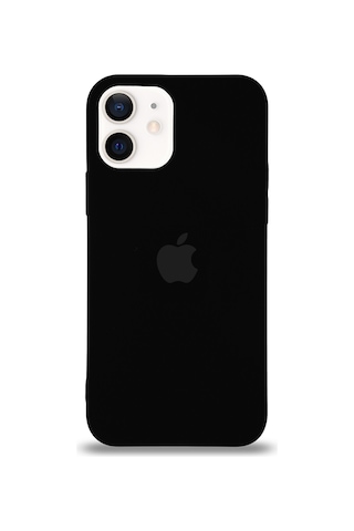 Apple Uyumlu iPhone 12 ile Logolu Silikon Kılıf Altı Kapalı İçi Kadife Lansman Arka Kapak