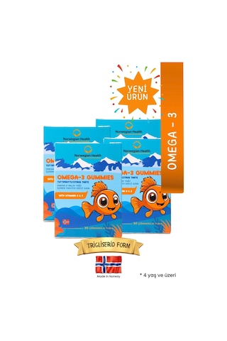 Norwegian Health Omega 3 Gummies Çocuklar için Tutti Frutti Aromalı Norveç Somonlu Balık Yağı 4 x 30 Çiğnenebilir Form