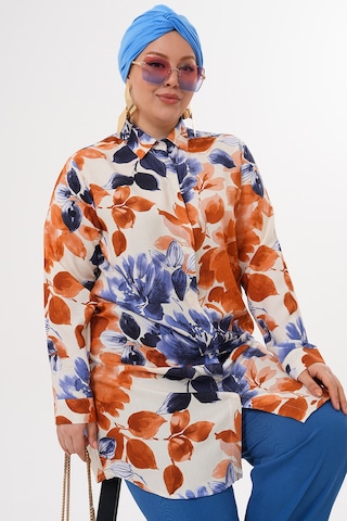 Polologin Butik Sonbahar Çiçek Desenli Tunik Çok Renkli