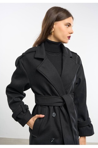 Unika Boutique Kadın Premium Kaşe Kaban Siyah Yeni Siyah
