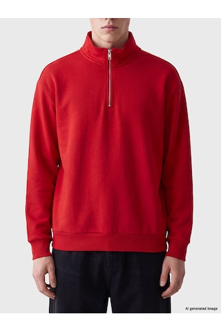 LC Waikiki Lc Waıkıkı Kırmızı Yarım Fermuarlı Dik Yaka Erkek Sweatshirt
