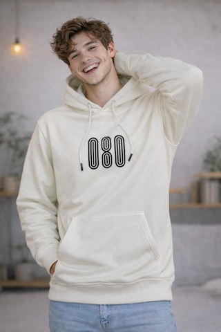 Starzone Kapüşonlu 080 Tasarım Baskılı Sweatshirt Beyaz