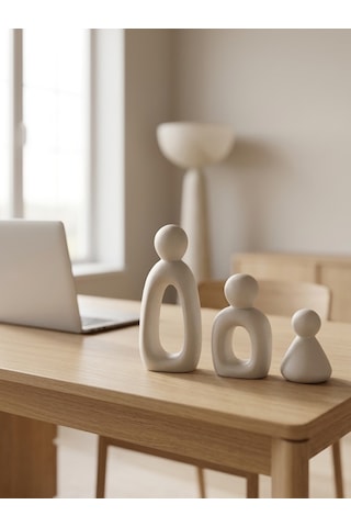 Kaveld Aura Family Minimalist Dekoratif Heykel 3'lü Set El Yapımı Modern Biblo Mermer Tozu & Çimento Kompozit Premium Salon Ve Ofis Dekoru Siyah - Antik Beyaz