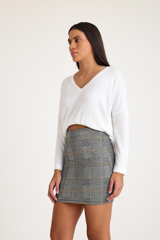 Ekose Desenli Mini Etek Gri