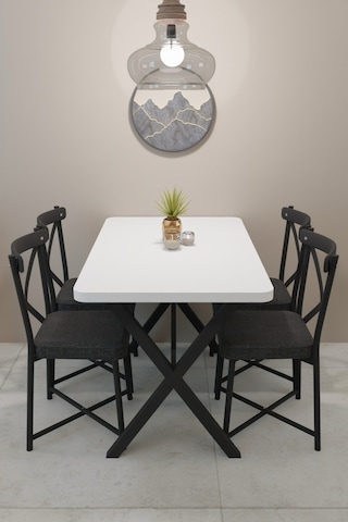 Modern Yemek Masası Takımı 70x110 Cm Oval Mutfak Masası & 4 Adet Tonet Model Kumaş Döşemeli Sandalye Beyaz