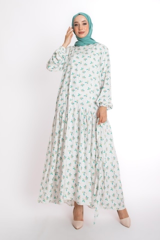 Fatma Sezen Çiçekli Elbise Beyaz