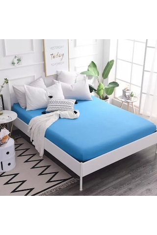 Lila Moon Çift Kişilik Mavi Penye Çarşaf Mavi