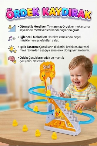 Işıklı Sesli Müzikli 5 Parçalı Ve 3 Ördekli Merdiven Çıkan Hayvan Figürlü Eğitici Oyuncak Ördek