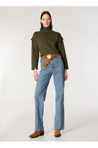 Mustang Haki Kadın Dik Relaxed Düz Sweatshirt M4wl-swt-1912