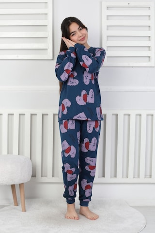 Tangled Hearts Desenli Kız Çocuk Pijama Takımı 8-13 Lacıvert