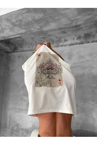 Etiler Collection Erkek Ön Ve Arka Baskılı Oversize Bisiklet Yaka T-shirt - Beyaz