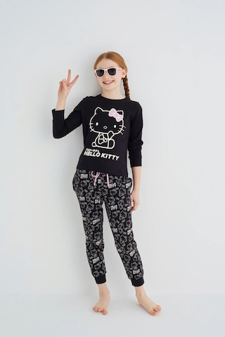 Hello Kitty Kız Çocuk Siyah Kız Uzun Kol Pamuklu Pijama Takımı Renklı