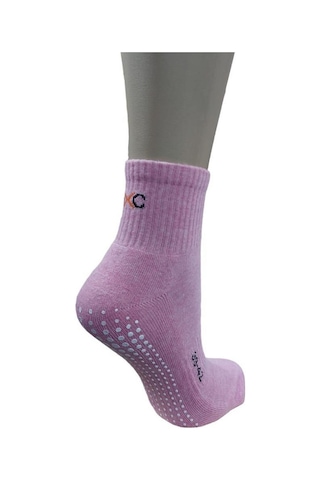 Pembe Tabanı Silikonlu Plates & Yoga Kadın Yarım Konç Çorap - Pembe