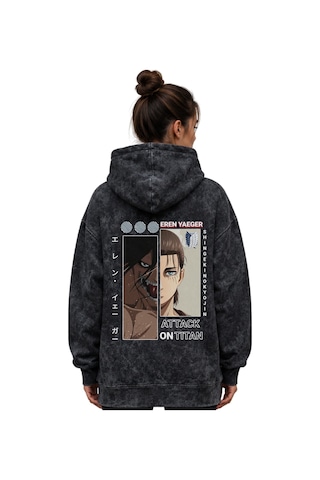 Sevbano Eren Yeager Attack On Titan Anime Baskılı Unisex Oversize Premium Siyah