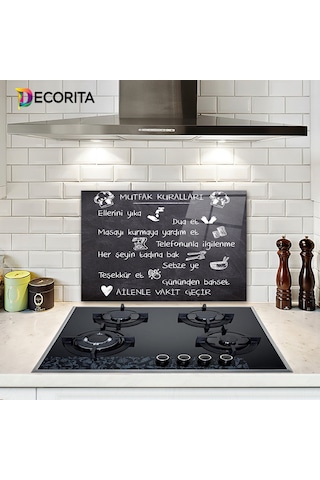 Decorita Mutfak Kuralları - Kara Tahta | Cam Ocak Arkası 40x60cm