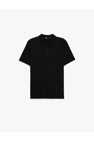 Koton Pamuklu Kısa Kollu Pike Kumaş Düğmeli Polo Yaka Slim Fit Tişört Siyah 6sam10293mk