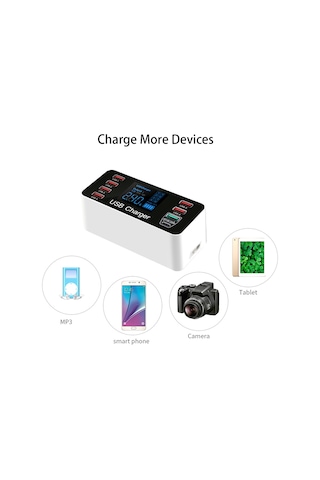 Maiyame Qc3.0 Portlu Hızlı Usb Şarj Cihazı 8 Şarj Portu Ve Type-c Portlu 40w Şarj İstasyonu Lcd Ekran Geniş Uyumluluk Akıllı Çip