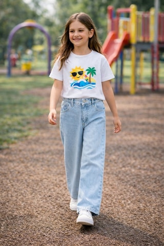 Cedy Denim Cedy Denım Yüksek Kalite Kız Çocuk Yüksek Bel %100 Cotton Palazzo Jean Pantolon Buz Mavisi