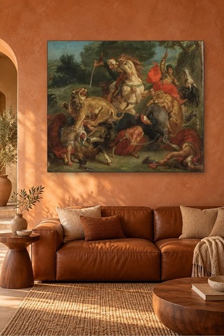 Fida Delacroix Aslan Avı Canvas Tablo Çok Renkli