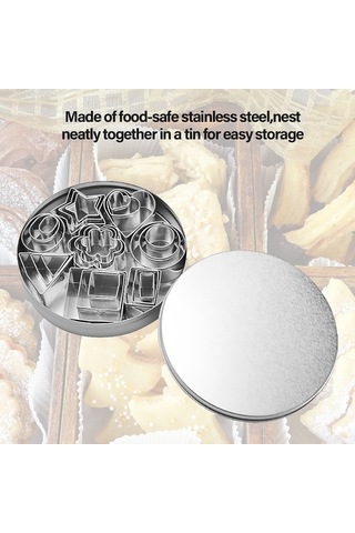 Maiyame 24'lü Paslanmaz Çelik Kurabiye Kalıbı - 8 Desen Yıldız, Kalp, Daire Vb. 3 Boyutlu, Hamur Ve Çikolata İçin Çok Renkli