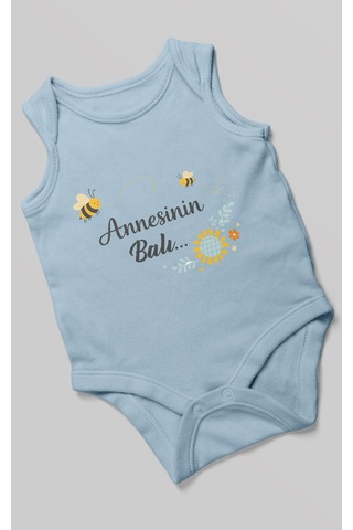 Morivokids Annesinin Balı Sıfır Kollu Bebek Body %100 Pamuk Bebe Mavisi