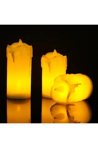 Buffer 3 Lü Pilli Dekoratif Led Mum Işıkları Gerçek Alev Efektli Krem