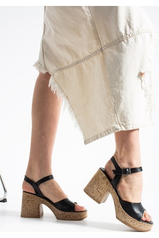 Dabab Shoes Loreva Kadın Siyah Platform Taban 9 Cm Kalın Topuklu Bilekten Bantlı Sandalet
