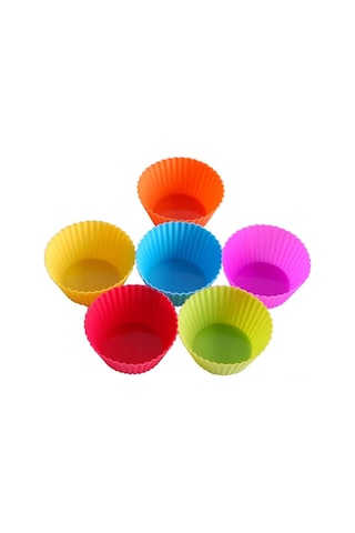 Vkemall 24'lü Tekrarlı Kullanım Silikon Pasta Kalıbı - Cupcake Ve Muffin İçin 6 Renk Her Renk 4 Adet Çok Renkli