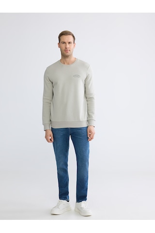 Lcwaıkıkı Classic Gri Bisiklet Yaka Baskılı Erkek Kalın Sweatshirt