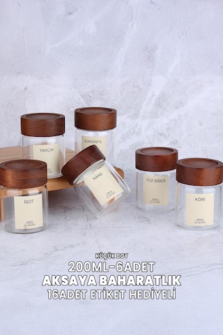 Akasya 6 Adet 200 Ml Cam Baharatlık - Akasya Rengi - Yuvarlak Çok Renkli