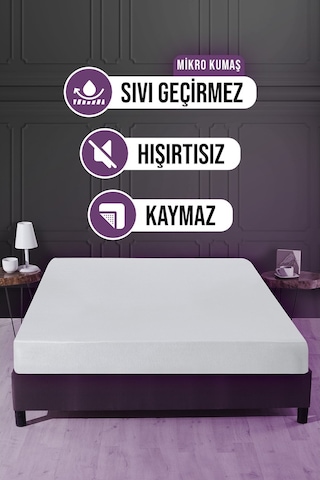 Sıvı Geçirmez Yatak Alezi Pamuklu 150X200Cm Fitted Baza+30Cm Beyaz