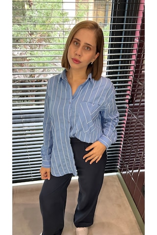 Elif Tarakçı Butik Mavi Çizgili Gömlek Mavi Çizgili