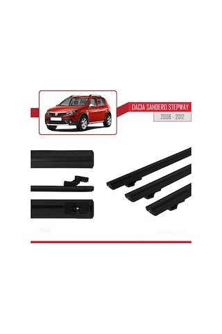 Dacia Sandero Stepway 2008-2012 Arası İle Uyumlu Basic Model Ara Atkı Tavan Barı Siyah 3 Adet