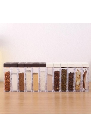 Novahub Kahve Açılış Kapaklı Şeffaf 2 Yönlü Baharat Kavanozu Set 6 Adet Mutfak İçin Kahve
