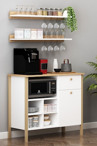 Nora Kahve Köşesi Fırın Dolabı Çekmeceli Takım Çok Amaçlı Sepet-beyaz Sepet-beyaz