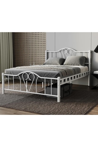 Reyo Orkide Çift Kişilik Ferforje Beyaz Metal Karyola 180x200