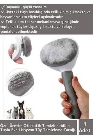 Wintoup Güçlü Tasarım Otomatik Temizlenebilen Tuşlu Kedi Köpek Tüy Toplama Tarağı 1 Adet,