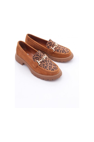 Dgn 4270 Kadin Aksesuarli Loafer Ayakkabi Taba Süet Leopar